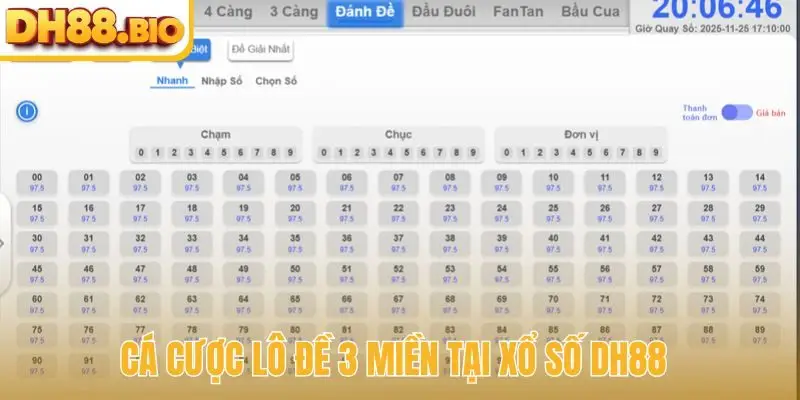 Cá cược lô đề 3 miền tại xổ số DH88