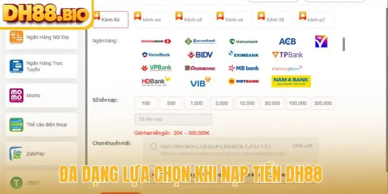 Đa dạng lựa chọn khi nạp tiền DH88