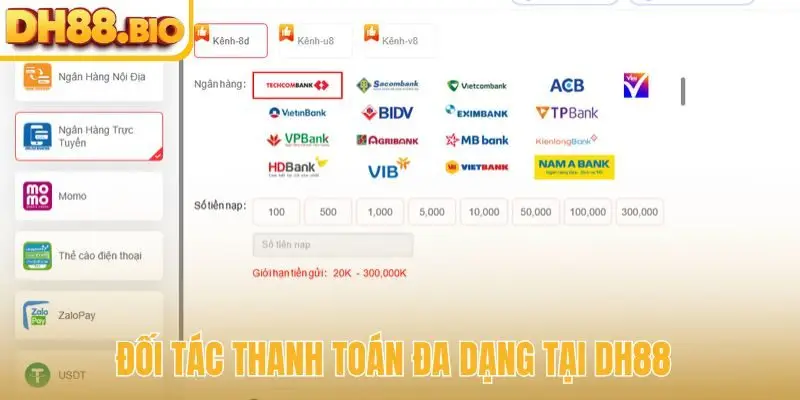 Đối tác thanh toán đa dạng tại DH88